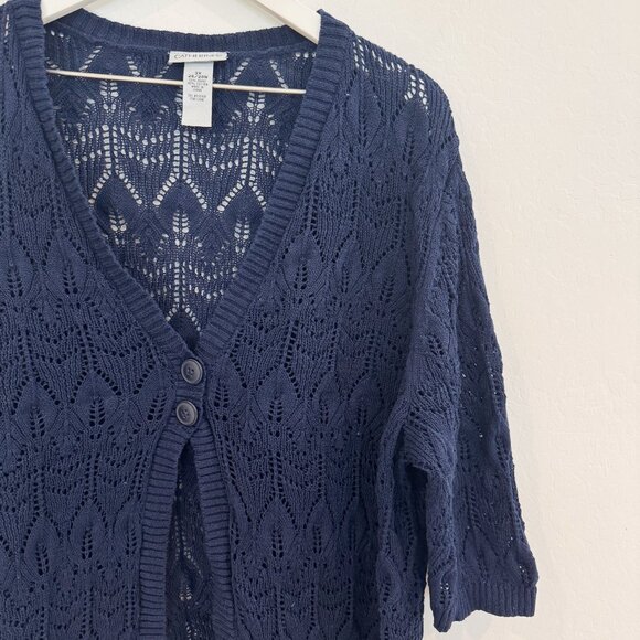 Catherines Open Knit V-Neck Cardigan Sweater Top Boho Cottage Blue Plus Size 3X - Picture 4 of 6